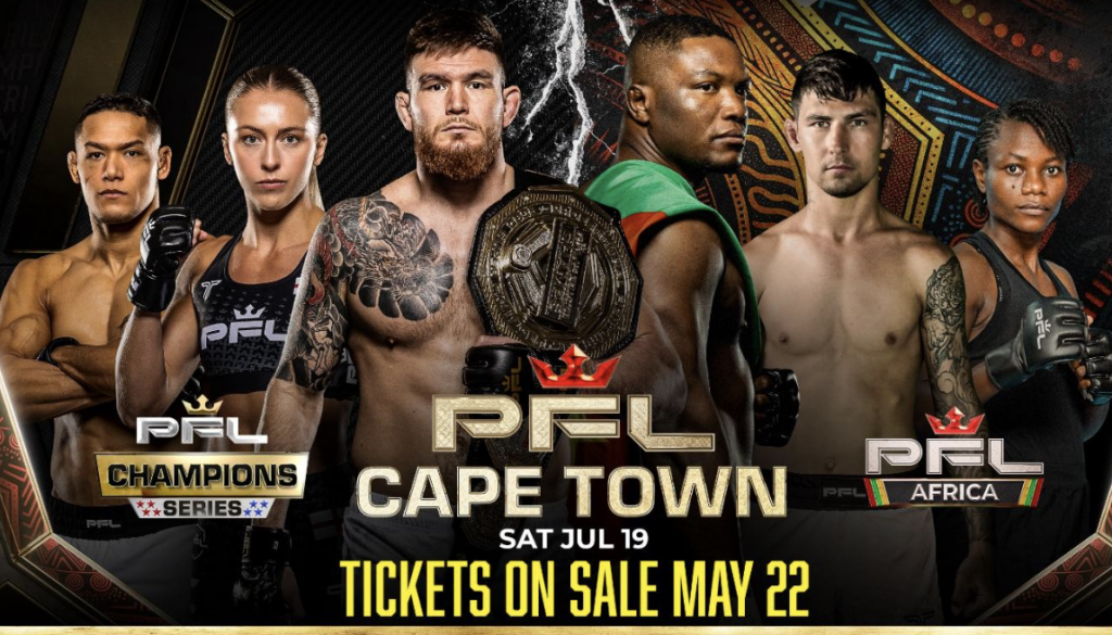 Les billets en vente à partir du 22 mai pour les débuts historiques de la PFL Afrique, mettant en lumière les meilleurs talents du MMA du continent au Cap le 19 juillet