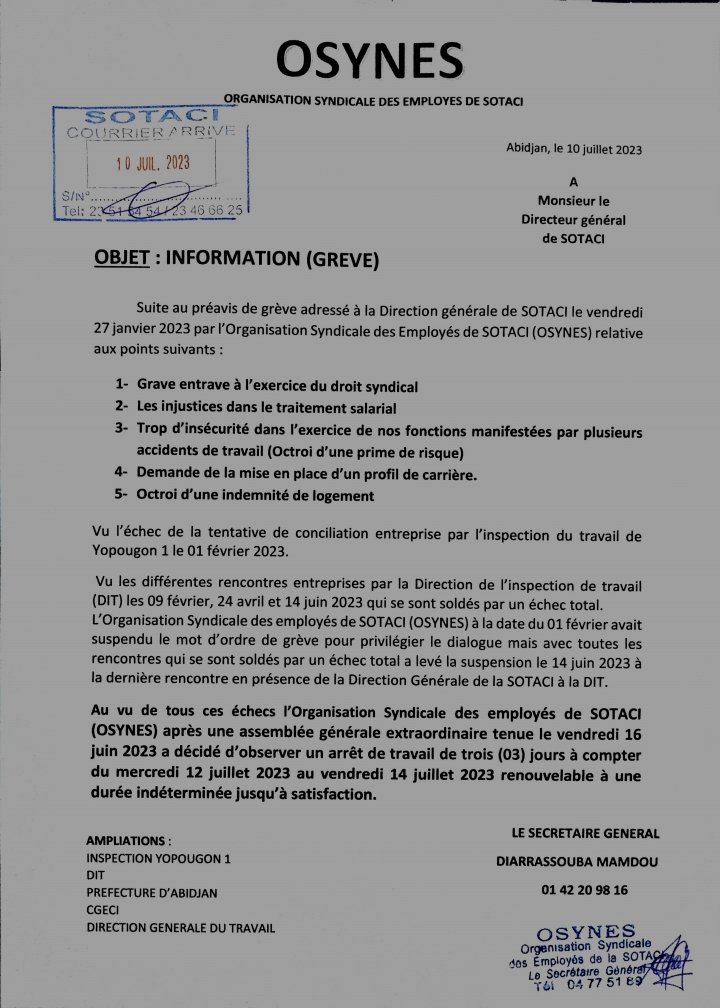 Côte d’Ivoire/Sotaci: Employeurs et travailleurs à couteaux tirés