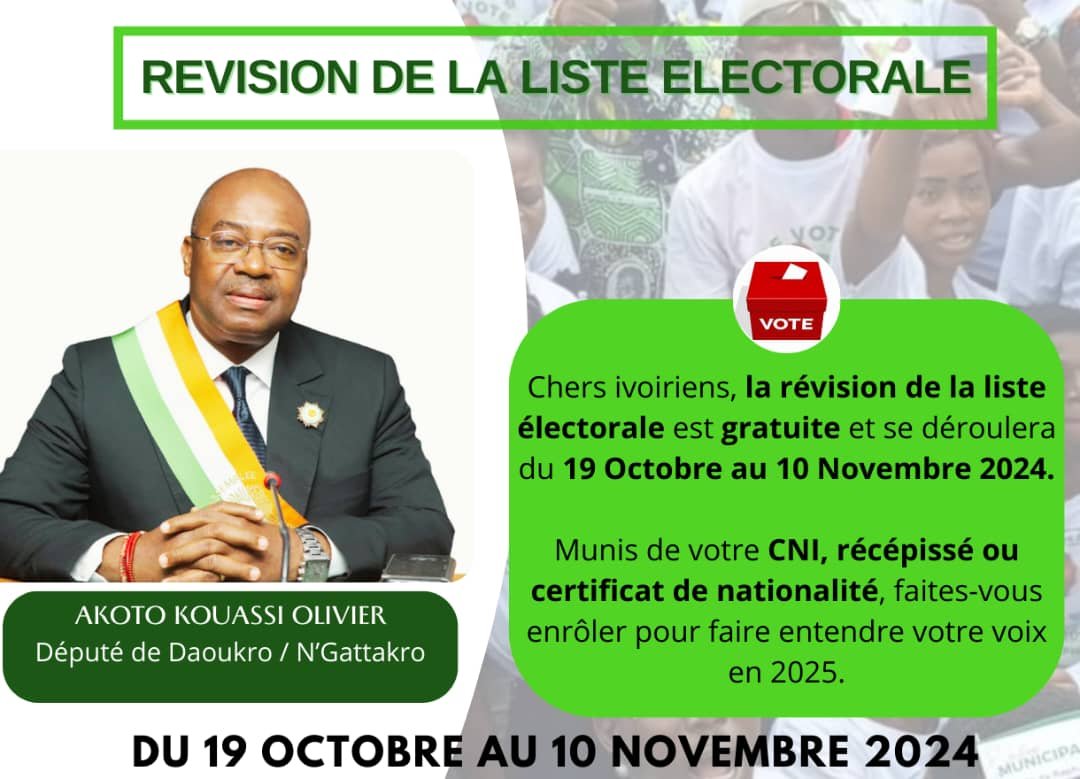 Révision de la liste électorale (RLE) : Le député Akoto Olivier exhorte les Ivoiriens à se faire enrôler pour faire entendre leurs voix en 2025