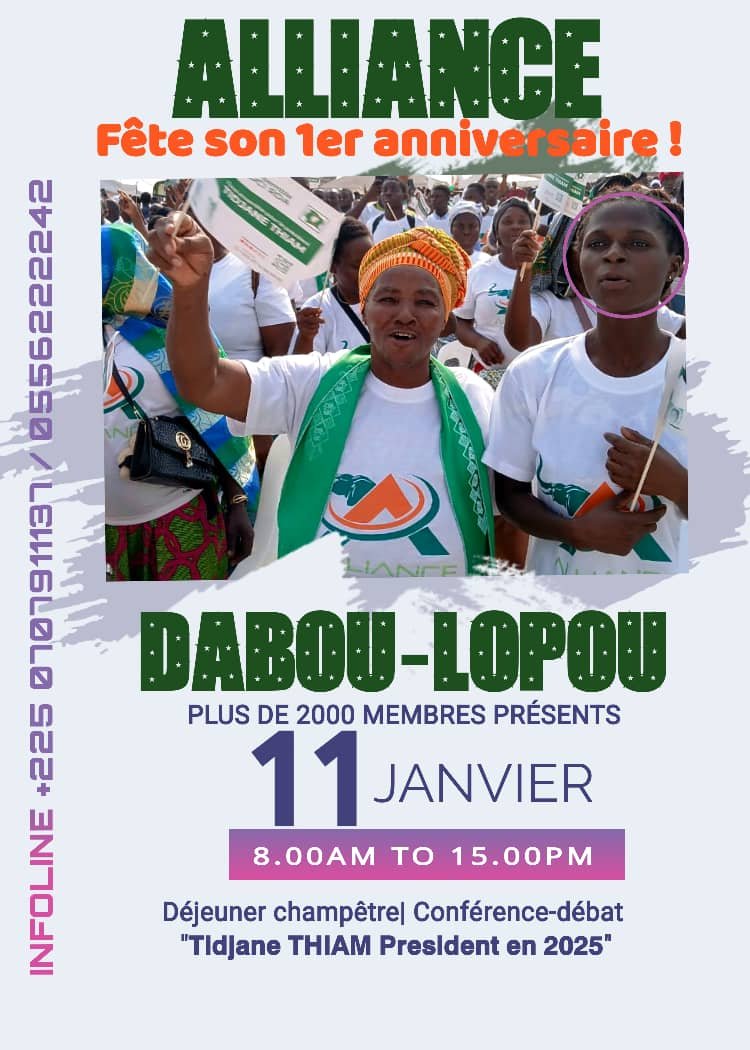Côte d’ivoire : Le Mouvement ALLIANCE, proche du PDCI-RDA célèbre ses 1 an le 11 Janvier à LOPOU